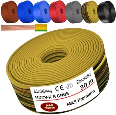 Flexibele Aderkabel H07 V-K - 6 mm², 30 m, Zwart, Bruin, Donkerblauw, Groengeel, Grijs, Rood, Lichtblauw