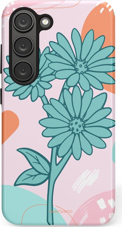 Casetastic hoesje geschikt voor Samsung Galaxy S23 - Dubbellaagse bescherming - Roze Oranje Bloemen - Fashion Case - Wit Mintgroen Lichtroze Lichtblauw