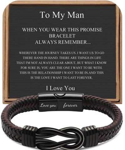 Leren Armband Heren – Bruin Gevlochten Leer met Roestvrij Staal & Infinity Teken | Persoonlijk Cadeau voor Man, Zoon, Echtgenoot of Vriend – Love You Forever Armband