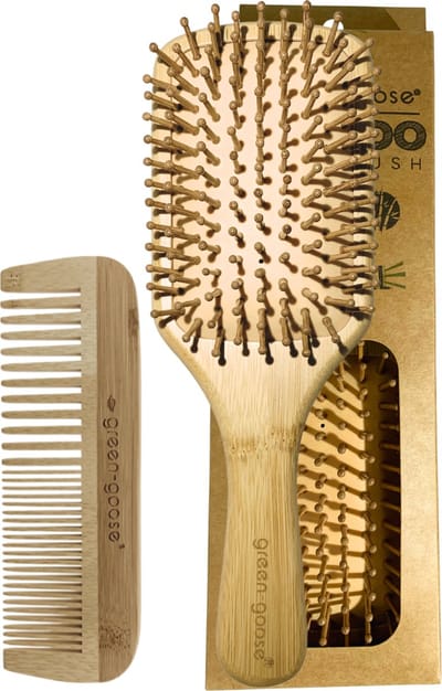green-goose® Bamboe Borstel en Kam - Duurzame Haarverzorgingsset - stevig, anti-statisch en licht in de hand