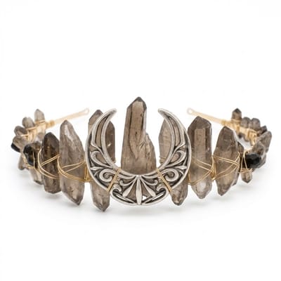 Bruin kristallen tiara met goudkleurige maan hanger – diadeem voor dames – fantasy hoofdband met edelsteen look en maanmotief – geschikt voor festivals, bruiloften en fotoshoots