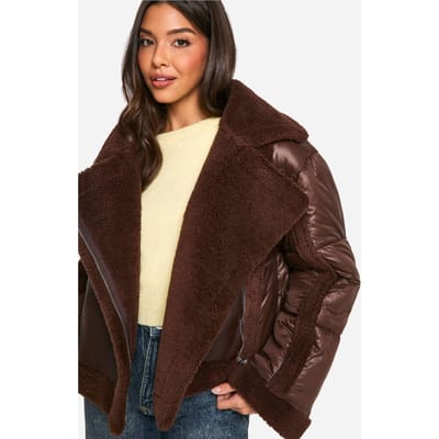 boohoo Dames Panelled Puffer Aviator | Chocolate | Maat: 8
