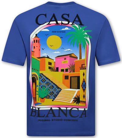 Casablanca Heren Shirts - T shirt Heren met Print - Heren Tshirt met Opdruk - 1989- Blauw