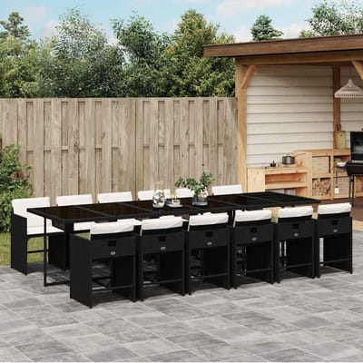 vidaXL - 13-delige - Tuinset - met - kussens - poly - rattan - zwart