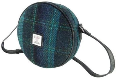 Schoudertas Bannock Blauw met Turquoise - Rond - Ritssluiting - Harris Tweed - Glen Appin of Scotland