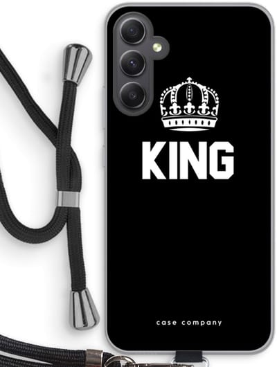 Case Company® - Hoesje met koord geschikt voor Samsung Galaxy A34 hoesje met Koord - King zwart - Telefoonhoesje met Zwart Koord - Bescherming aan alle Kanten en Over de Schermrand