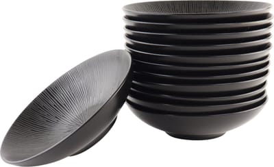 OTIX Diepe Soep Pasta Bordenset - 12 Persoons - Zwart - 19cm - Keramiek - POPPY