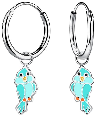 Joy|S - Zilveren vogel bedel oorbellen - oorringen - turquoise blauw vogeltje - rhodium / gehodineerd