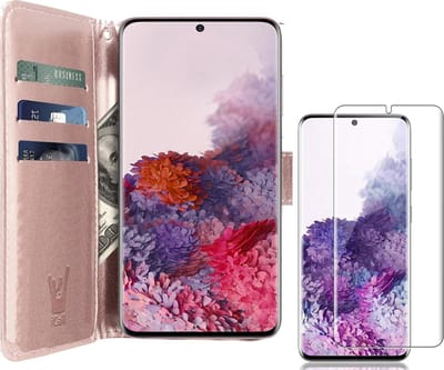 Hoesje geschikt voor Samsung Galaxy S20 - Screen Protector GlassGuard - Book Case Kunstleer Pasjeshouder Rosegoud & Screenprotector