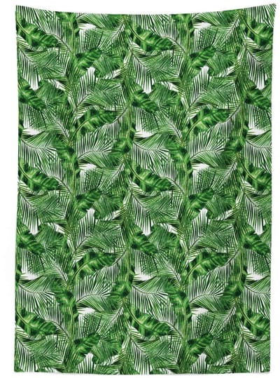 ABAKUHAUS – Tafelkleed 140x200 cm – Tropisch plantenprint, wasbaar, binnen/buiten, jagergroen