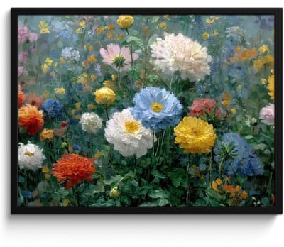 Poster in lijst - Fotolijst 80x60 cm - Posters - Close-up - Veld - Bloemen - Kleurrijk - Posterlijst zwart - Decoratie - Wanddecoratie woonkamer - Muurdecoratie slaapkamer