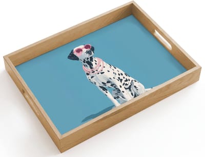 Dienblad hout 40x30 cm - Schootdienblad - Dalmatiër - Zonnebril - Blauw - Borrelplank rechthoek - Plateau dienbladen