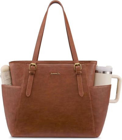 Grote Dames Handtas van PU Leer voor 15.6 Inch Laptop, Waterfles en Kantoorwerk - Stijlvolle Shopper en Leraar Tas voor College, Zaken en Reizen