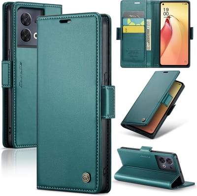 CaseMe Wallet Case met RFID Bescherming en Magneetsluiting voor OPPO Reno8 Pro 5G _ Groen