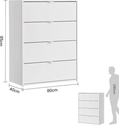 mokebo commode 'Die Stilvolle' (80x95x40cm) sideboard, voor slaapkamer, hal & kinderkamer met 4 houten lades in wit