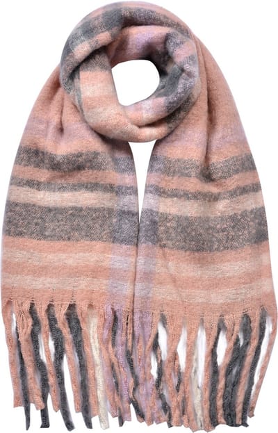 Clayre & Eef Wintersjaal Dames 39x200 cm Roze Grijs Synthetisch