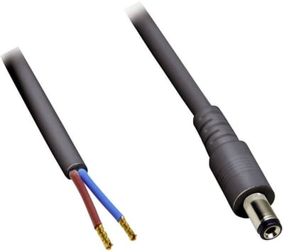 DC plug (m) 5,5 x 2,1mm stroomkabel met open einde - max. 7A / zwart - 5 meter