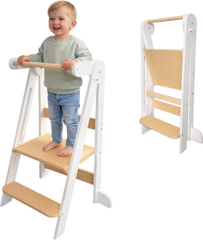 Dastium Kids - Leertoren - Inklapbare Leertoren - Opvouwbare Leertoren - Keukentoren - Keukenhulp - Wit