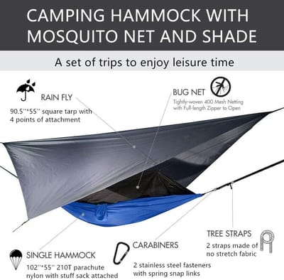 Draagbare Hangmat - Kampeerhangmat Luifel - Outdoor Ontspanning - Met Klamboe Regen Fly - 260 x 140 cm - Paars