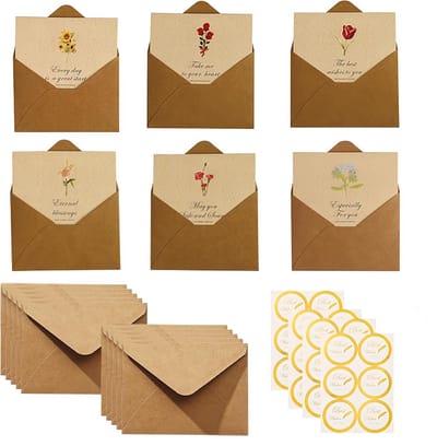 24 Stuks Bloemen Wenskaarten Set met Enveloppen en Stickers - Bedank- en Gelukwenskaarten