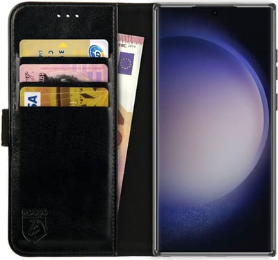 Rosso Element Book Case Wallet Hoesje Geschikt voor Samsung Galaxy S23 Ultra | Portemonnee | 3 Pasjes | Magneetsluiting | Stand Functie | Zwart
