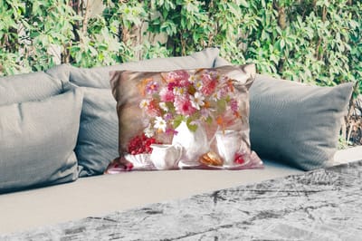 Buitenkussens - Tuin - Schilderij - Bloemen - Vaas - Olieverf - 50x30 cm