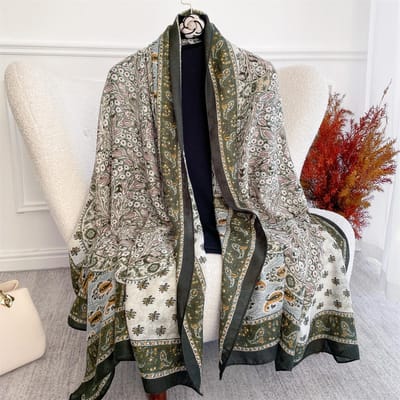 Ontwerp Winter Dames Sjaal Mode Paisley Print Katoenen Hidjab Sjaals Voor Dames Sjaals En Wraps Pashmina Stolen 88x180cm gray