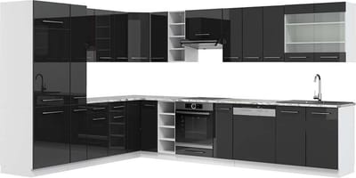 Vicco Hoekkeuken Fame-Line, Antraciet Hoogglans/Wit, 347 x 257 cm, WB Marmer