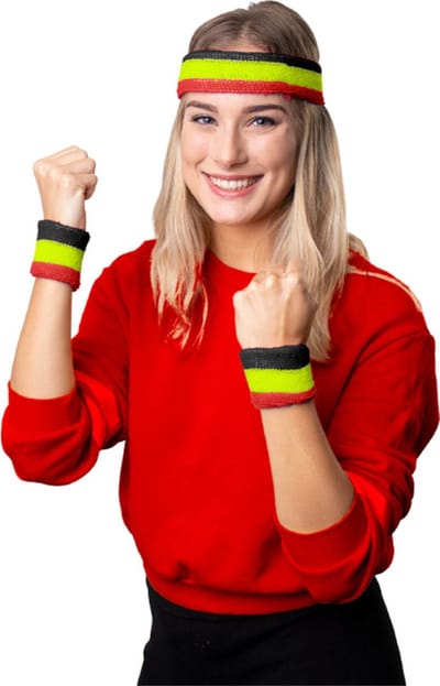 Folat - Zweetband set 3-delig Zwart-Geel-Rood - WK voetbal 2026 - WK voetbal versiering - WK voetbal outfit - Nederland WK