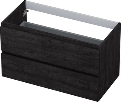 INK Wastafelonderkast - 90x45x52cm - 2 lades - greeploos - houten keerlijst - MFC Houtskool eiken