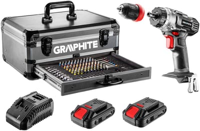 Graphite Energy+ - Accuboormachine Set - 2x18V/2.0Ah - 10 mm - Verwijderbare Houder