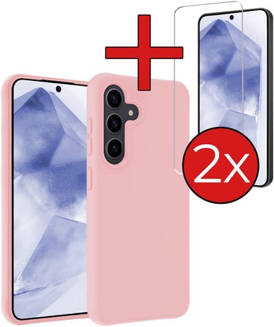 Hoesje - Met 2x Screenprotector - Geschikt voor Samsung Galaxy A56 - Sterk & Shockproof - Telefoon Hoes - Back Cover - Siliconen Case - Telefoonhoes - Lichtroze