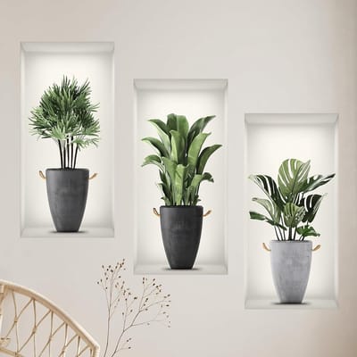 3D Wandsticker Planten 22 x 43 cm - Wandvaas Decoratie voor Woonkamer en Slaapkamer - Moderne Muurstickers voor Groene Planten en Interieurdecoratie
