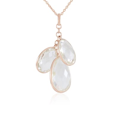 Cavill - Elegante Zilveren Ketting - 925 Sterling Zilver Rosé Verguld - 10,71 Karaat Witte Kwarts Briolette - Natuurlijke Edelsteen Dames Sieraad
