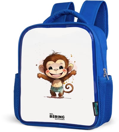 NoBoringSuitcases.com® - Rugzak blauw - Schooltas jongens - Aap - Bruin - Waterverf - Dieren - Kinder rugtas jongen - Boekentas kind - Kinderrugzak voor school - Schoolrugzak