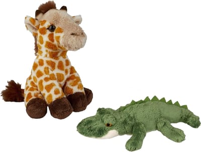 Ravensden - Safari dieren knuffels - 2x stuks - Krokodil en Giraffe - 15 cm - Dieren knuffels