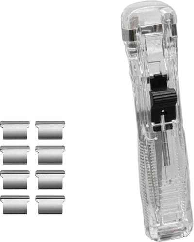 Duurzame Paper Stapler met 8 Herbruikbare Clips, Ideaal voor Kantoor, Thuis en School Documenten