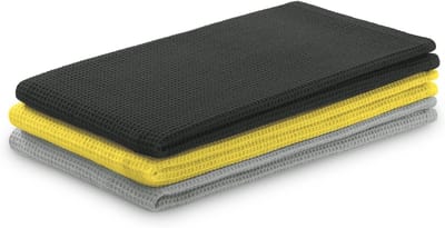 Famanu - Set van 3 katoenen theedoeken Letty 50x70 cm, wafelpiqué, grijs-geel-antraciet