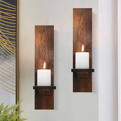 Wandkandelaar Set van 2 - Houten Kaarsen Pijlerhouders voor Rustieke Wanddecoratie