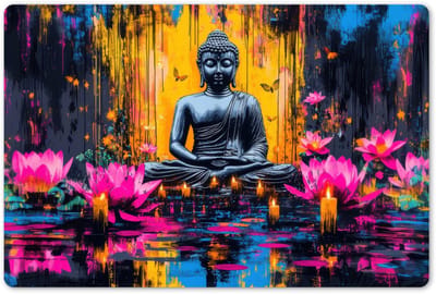 Placemats 45x30 cm - Placemat kunststof - 1 stuk - Buddha - Bloemen - Kaarsen - Geel - Borden onderleggers - Decoratie voor op tafel - Keuken tafeldecoratie accessoires - Vinyl onderlegger - Tafelversiering