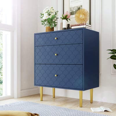 Ladenkast 75x40x89 cm - opbergkast met drie lades - hoge kast - marineblauw