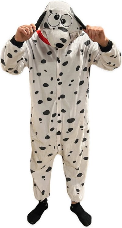 Party Xplosion - Onesie Dalmatiër Drugs Hond - Volwassenen - Wit/Zwart - Maat XL/XXL