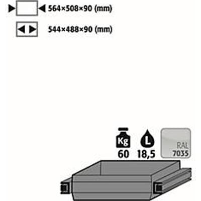 Standaard uittrekbaar plateau voor asecos veiligheidskasten van de series Q30, Q90 en S90, plaatstaal, lichtgrijs, B 564 x D 508 x H 90 mm, 19 l, tot 60 kg