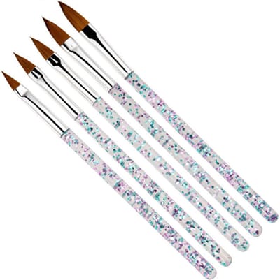 DW4Trading Acryl Penselen - Acrylnagels - Transparant Glitter - Set van 5 Stuks