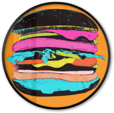 Poster in lijst Rond - Fotolijst 60x60 cm - Posters - Hamburger - Kleurrijk - Speels - Ronde posterlijst zwart - Decoratie - Wanddecoratie woonkamer - Muurdecoratie slaapkamer
