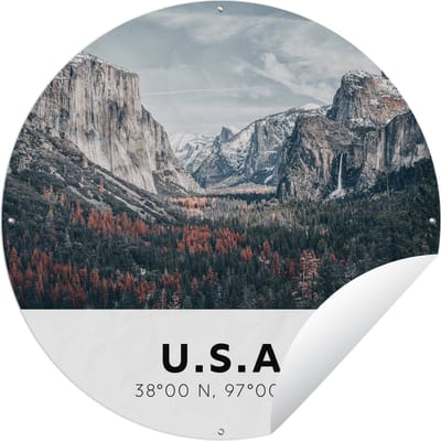 Tuincirkel Amerika - Yosemite - Bergen - Bos - 60x60 cm - Ronde Tuinposter - Buiten