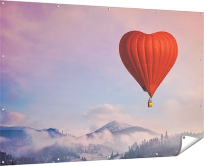 Gards Tuinposter Luchtballon in de Vorm van een Hart - 180x120 cm - Tuindoek - Tuindecoratie - Wanddecoratie buiten - Tuinschilderij