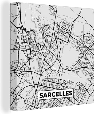 Canvas Schilderij Kaart - Stadskaart - Frankrijk - Sarcelles - Plattegrond - 20x20 cm - Wanddecoratie
