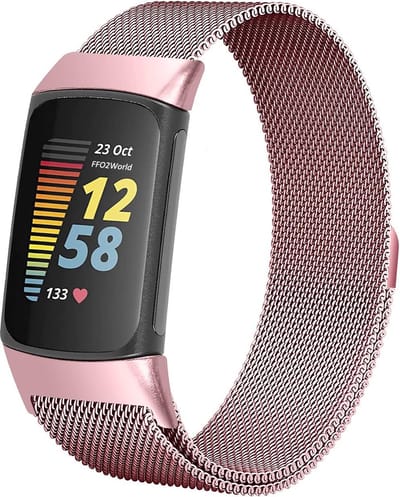 Stravo Luxe Milanese bandje - Roze - geschikt voor Fitbit Charge 5 / 6 - RVS Milanees bandje voor Charge 5 / 6 activity tracker