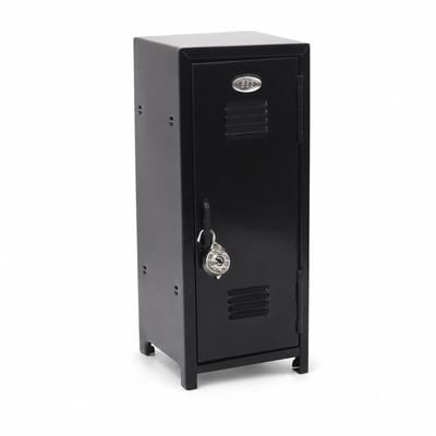 Metalen opbergkastje - met slot - zwart - 11,5 x 11,5 x 27,5 cm - tafelmodel opberger voor cosmetica en kleine spullen